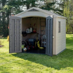 Keter Factor Outdoor Apex Garden Storage Shed 8 X 8 Feet - Beige -Green Garden World 003 1400