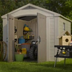 Keter Factor Outdoor Apex Garden Storage Shed 8 X 11 Feet - Beige -Green Garden World 011 1400