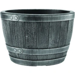 Blenheim Black Oak & Pewter Effect Half Barrel Planter - 40cm