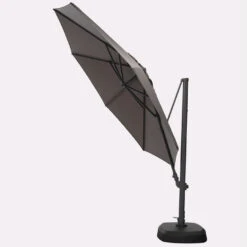 Kettler 3.5m Free Arm Parasol With LEDs And Wireless Speaker In Grey -Green Garden World 3 5m free arm parasol Grey 1 1400