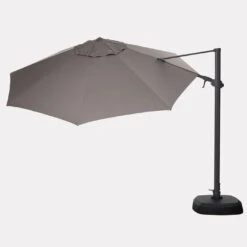 Kettler 3.5m Free Arm Parasol With LEDs And Wireless Speaker In Grey -Green Garden World 3 5m free arm parasol Grey 3 1400
