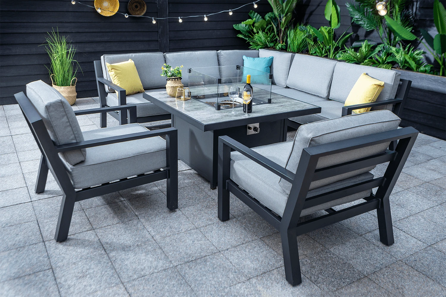Hartman Apollo Square Corner Sofa Set With Lounge Chairs And Fire Pit Table In Carbon/Pewter 4 Hartman Apollo Square Corner Sofa Set With Lounge Chairs And Fire Pit Table In Carbon/Pewter - Image 2