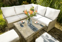 Hartman Heritage Tuscan Square Corner Sofa Set In Beech/Dove -Green Garden World L Heritage square corner fully woven tuscan table detail footstools beech