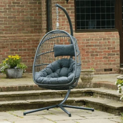 Holly Single Folding Hanging Egg Chair Cocoon In Grey