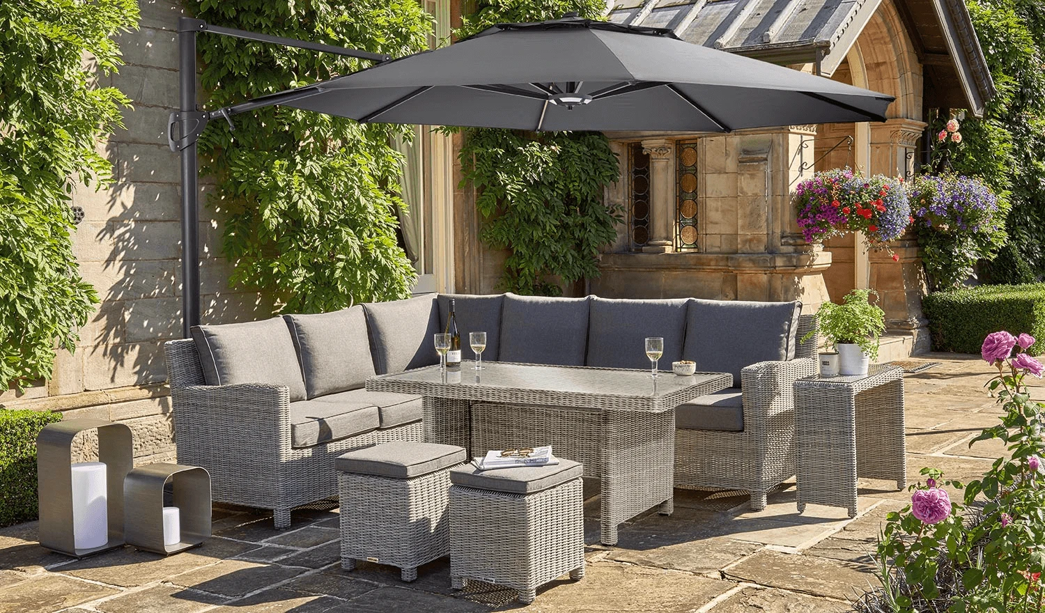 Kettler 3.3m Free Arm Grey Frame / Grey Taupe Canopy Parasol (with LED Lights And Wireless Speaker) 7 Kettler 3.3m Free Arm Grey Frame / Grey Taupe Canopy Parasol (with LED Lights And Wireless Speaker) - Image 5