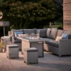 Kettler Palma Right Hand Corner Sofa With Fire Pit - Whitewash -Green Garden World L Kettler Palma RH corner sofa 2021 fire pit whitewash