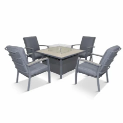 LG Monza Relaxer Set With Gas Firepit Table -Green Garden World L MNZ SET15