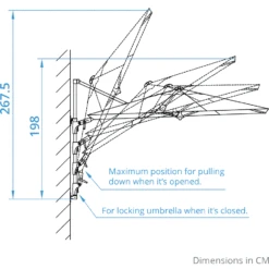 Kettler 2.5m Wall Mounted 2.5m Square Grey Frame / Taupe Canopy -Green Garden World PF25 dimensions 2 giant