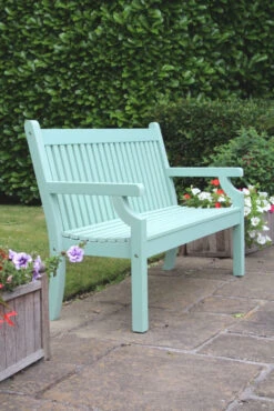 Sandwick Winawood 3 Seater Wood Effect Garden Bench - Duck Egg Green -Green Garden World Sandwick duck egg angle 2 large 1