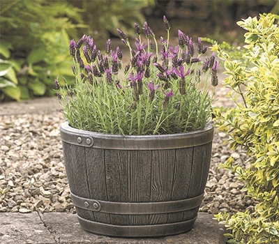 Blenheim Black Oak & Pewter Effect Half Barrel Planter - 61cm 4 Blenheim Black Oak & Pewter Effect Half Barrel Planter - 61cm - Image 2
