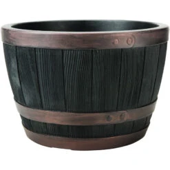 Blenheim Black Oak & Copper Effect Half Barrel Planter - 40cm