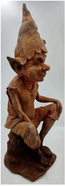 Pixie Perching On A Stone Garden Ornament - Cold Cast Iron -Green Garden World l 51TZcreT39L. AC SL1020 1