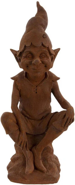 Pixie Perching On A Stone Garden Ornament - Cold Cast Iron