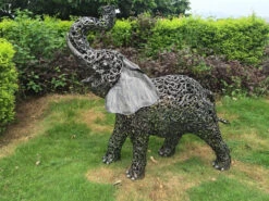 Standing Filigree Metal Elephant Sculpture Garden Ornament - 1.2m (4ft)