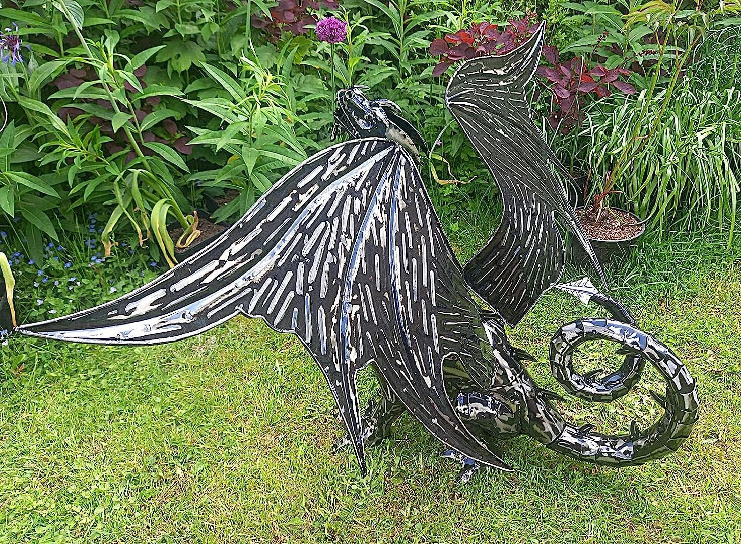Mystical Dragon Garden Sculpture In Platework Metal - 56cm Tall 5 Mystical Dragon Garden Sculpture In Platework Metal - 56cm Tall - Image 3