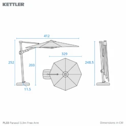 Kettler 3.3m Free Arm Grey Frame / Grey Taupe Canopy Parasol (with LED Lights And Wireless Speaker) 9 Kettler 3.3m Free Arm Grey Frame / Grey Taupe Canopy Parasol (with LED Lights And Wireless Speaker) -Green Garden World l Kettler freearm