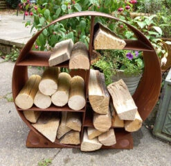 Rustic Steel Round Log Store & Shelves -Green Garden World l Log Store 5