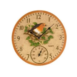 Outdoor Robin Wall Clock And Thermometer