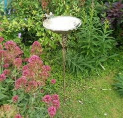 Verdigris Metal Bird Table/Bath With Ornamental Bird Sculptures 8 Verdigris Metal Bird Table/Bath With Ornamental Bird Sculptures -Green Garden World l PF06 2