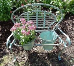 Verdigris Metal Garden Bench Pot Planter Holder -Green Garden World l PL18 2