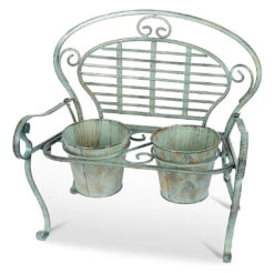 Verdigris Metal Garden Bench Pot Planter Holder -Green Garden World l PL18 Main
