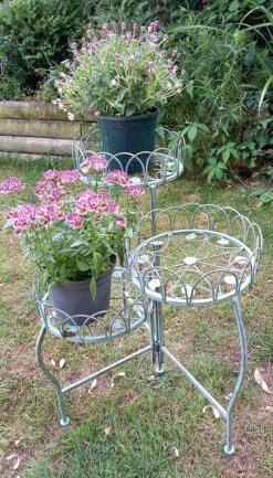 Three Tiered Metal Folding Pot Planter Holder - White And Bronze -Green Garden World l PL41 21
