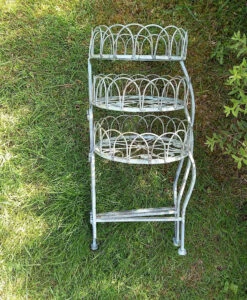 Three Tiered Metal Folding Pot Planter Holder - White And Bronze -Green Garden World l PL41 4