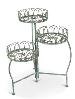 Three Tiered Metal Folding Pot Planter Holder - White And Bronze -Green Garden World l PL41 Main