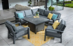 Hartman Aurora Square Corner Sofa Set With Adjustable Table & Lounge Chairs - Matt Xerix/Zenith