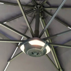 Kettler 3.5m Free Arm Parasol With LEDs And Wireless Speaker In Grey -Green Garden World l kettler parasol speaker