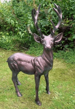 Standing Stag Aluminium Sculpture, Buck, 67cm Tall