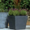 Stewart 48cm Low Square Beton Planter In Dark Grey