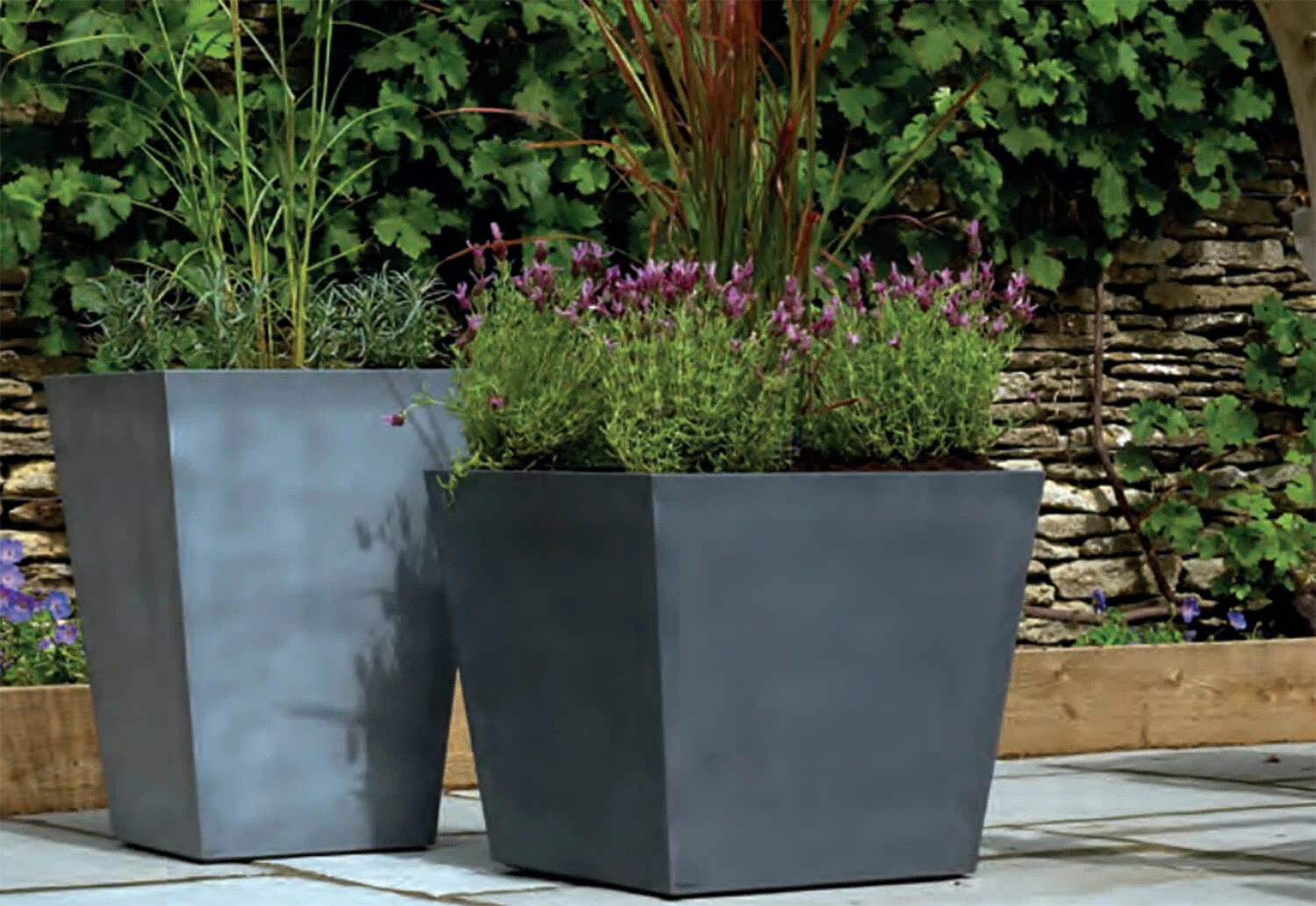 Stewart 48cm Low Square Beton Planter In Dark Grey 3 Stewart 48cm Low Square Beton Planter In Dark Grey