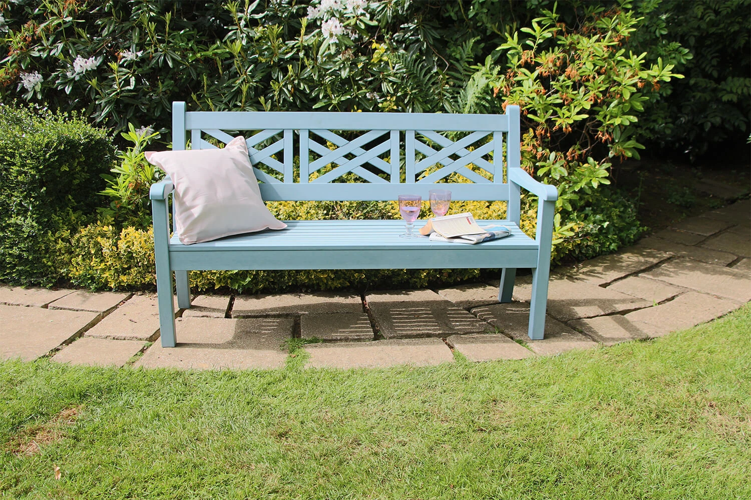 Winawood Speyside 3 Seater Wood Effect Garden Bench In Blue 4 Winawood Speyside 3 Seater Wood Effect Garden Bench In Blue - Image 2