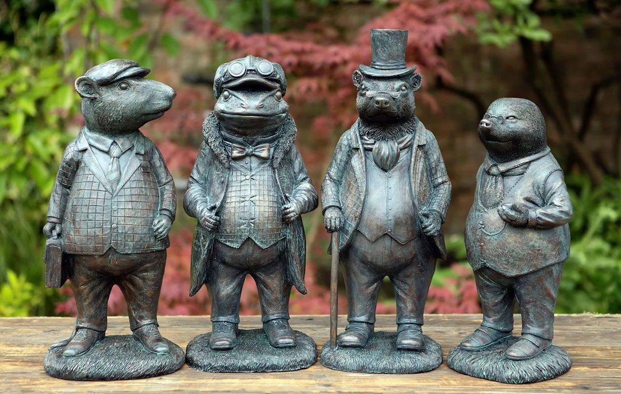 Stone Resin Wind In The Willows Sculptures: Toad, Ratty, Mole, Badger 3 Stone Resin Wind In The Willows Sculptures: Toad, Ratty, Mole, Badger