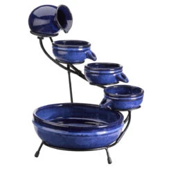 Solar Neptune Blue Cascade Water Fountain -Green Garden World neptune studio
