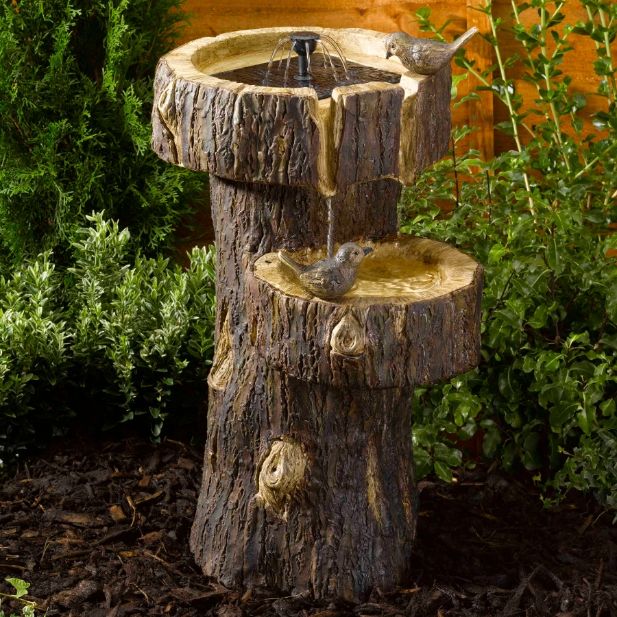 Solar Power Tree Trunk Birdbath 3 Solar Power Tree Trunk Birdbath