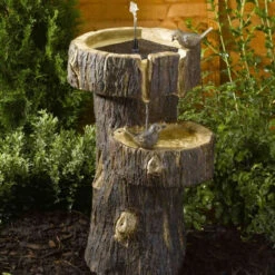 Solar Power Tree Trunk Birdbath 7 Solar Power Tree Trunk Birdbath -Green Garden World tree trunk lifestyle